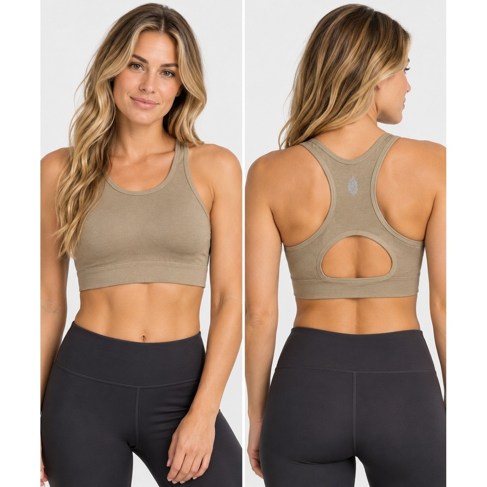 Free People FP Movement Sports Bra Womens XS/S Tan Racerback Cutout Activewear